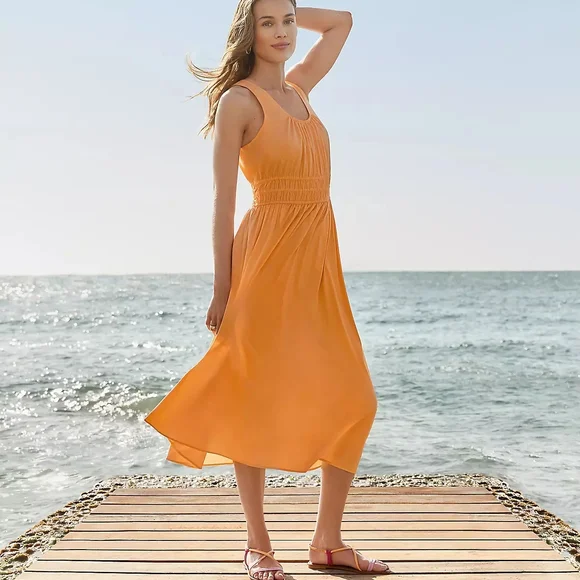 LOFT | Dresses | Loft Orange Petite Smocked Tank Midi Dress | Poshmark
